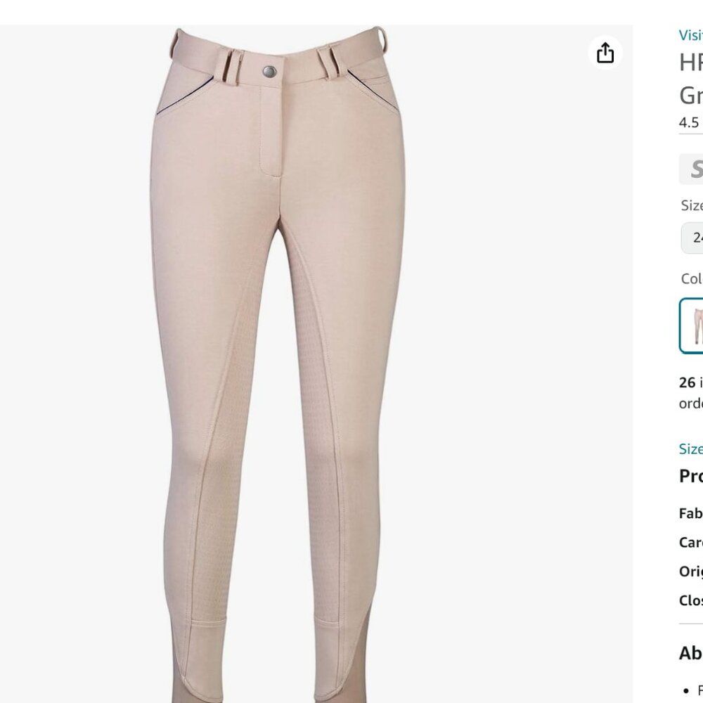 Beige / Tan Equestrian Riding Breeches - HR Farm Size 26